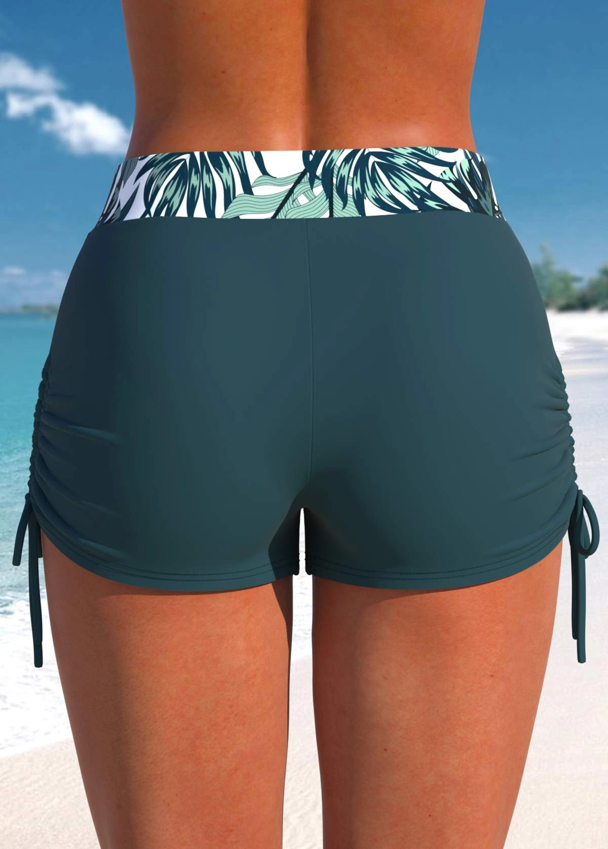 Mid Waisted Tie Side Tropical Plants Print Swim Shorts 4 Mid Waisted Tie Side Tropical Plants Print Swim Shorts - Image 2