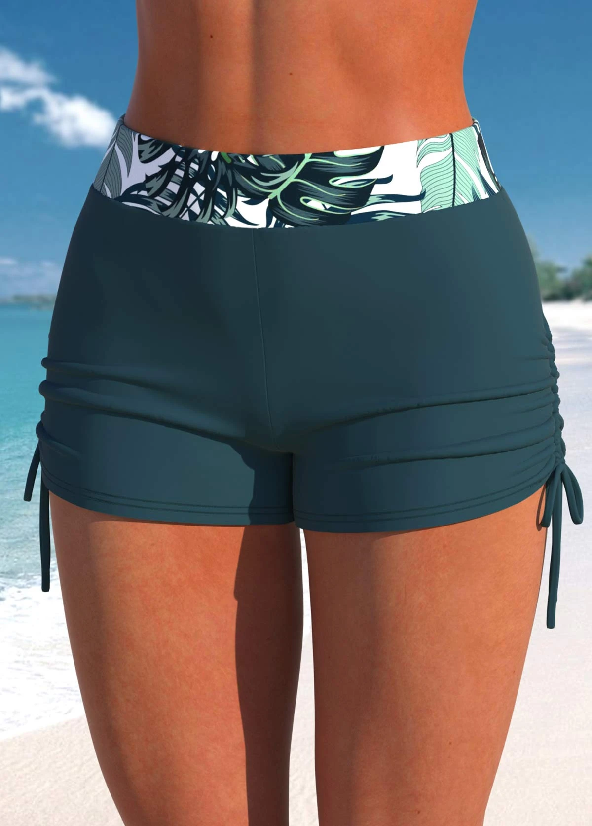 Mid Waisted Tie Side Tropical Plants Print Swim Shorts 5 Mid Waisted Tie Side Tropical Plants Print Swim Shorts - Image 3