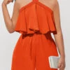 Ruffle Sleeveless Orange Short Cross Collar Romper -Rosewe Promotion Store 324451 P 1677665611653