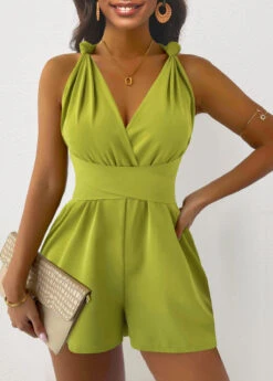 Mustard Yellow V Neck Sleeveless Tie Romper -Rosewe Promotion Store 324452 P 1677559354760