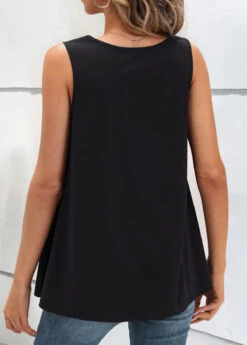 Lace Up V Neck Black Tank Top -Rosewe Promotion Store 324589 P 1673864441781