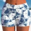 Mid Waisted Dusty Blue Floral Print Swim Shorts -Rosewe Promotion Store 324809 P 1676967674940