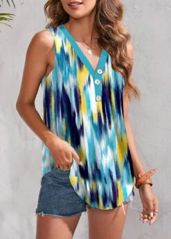 Dazzle Colorful Print Button Multi Color Tank Top 7 Dazzle Colorful Print Button Multi Color Tank Top -Rosewe Promotion Store 324821 P 1674030677686