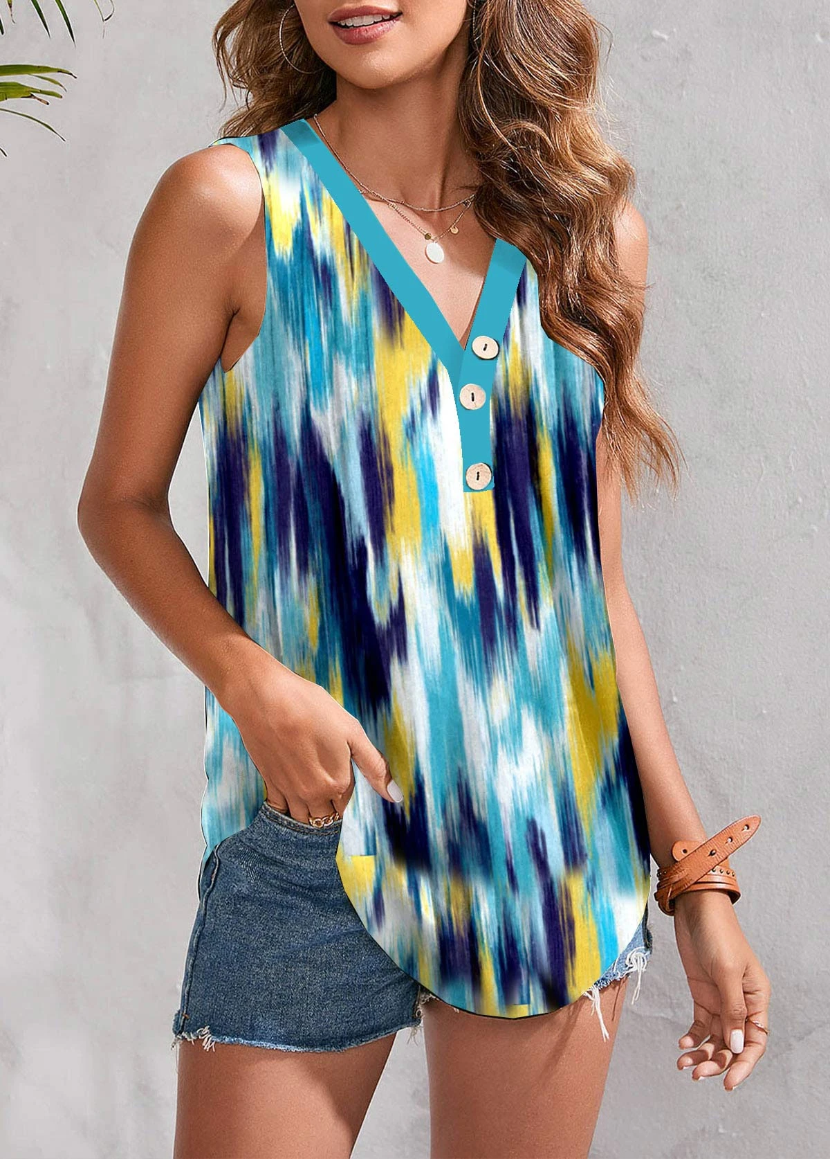Dazzle Colorful Print Button Multi Color Tank Top 5 Dazzle Colorful Print Button Multi Color Tank Top - Image 3