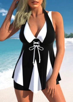 Black Plus Size Lace Up Swimdress Top-No Bottom -Rosewe Promotion Store 324831 P 1673947592600