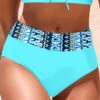 Geometric Print Cyan Mid Waisted Bikini Bottom -Rosewe Promotion Store 324913 P 1675131771693