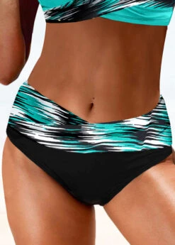 Dazzle Colorful Print Black Mid Waisted Bikini Bottom