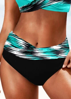Dazzle Colorful Print Black Mid Waisted Bikini Bottom -Rosewe Promotion Store 324926 P 1674975067345