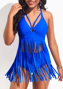 High Waisted Tassel Royal Blue Swimdress And Panty -Rosewe Promotion Store 324986 P 16774735767194