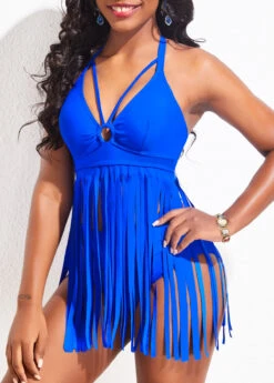 High Waisted Tassel Royal Blue Swimdress And Panty -Rosewe Promotion Store 324986 P 16774735767332