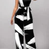 Graffiti Print Belted White Split Neck Jumpsuit -Rosewe Promotion Store 325056 P 1675149149513