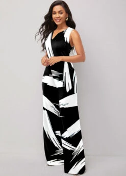Graffiti Print Belted White Split Neck Jumpsuit -Rosewe Promotion Store 325056 P 1675149149855