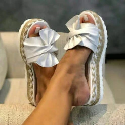 Open Toe Mid Heel White Sliders