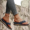 Toe Post Mid Heel Navy Flip Flops
