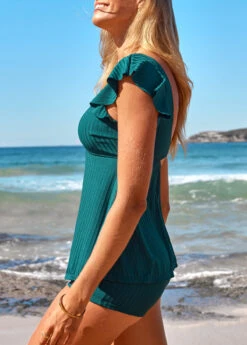 High Waisted Cut Out Turquoise Tankini Set -Rosewe Promotion Store 325126 P 16818157357482