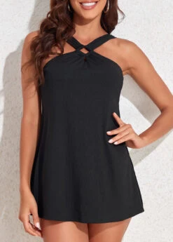 Mid Waisted Circular Ring Black Swimdress Set -Rosewe Promotion Store 325162 P 16794712884037
