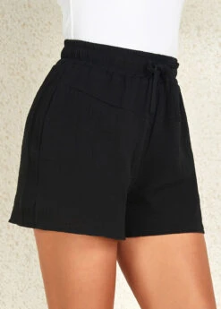 Black Regular Elastic Waist High Waisted Drawstring Shorts -Rosewe Promotion Store 325201 P 16778365401370