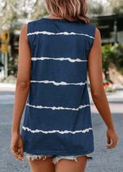 Striped Pocket Dark Blue V Neck Tank Top -Rosewe Promotion Store 325211 P 16762822375751