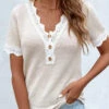 Raw White V Neck Lace T Shirt -Rosewe Promotion Store 325263 P 1675255684176