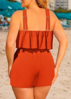 Orange Plus Size Ruffle Sleeveless Cross Collar Romper -Rosewe Promotion Store 325278 P 1675238509610