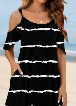 Striped Pocket Black Cover Up Dress -Rosewe Promotion Store 325405 P 1676095965865
