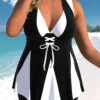 Black Plus Size Lace Up Swimdress Top-No Bottom