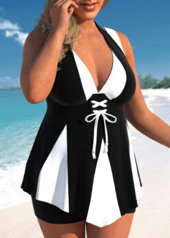 Black Plus Size Lace Up Swimdress Top-No Bottom -Rosewe Promotion Store 325432 P 1676973453970