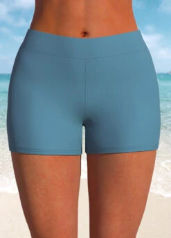 Mid Waisted Dusty Blue Stretch Swim Shorts