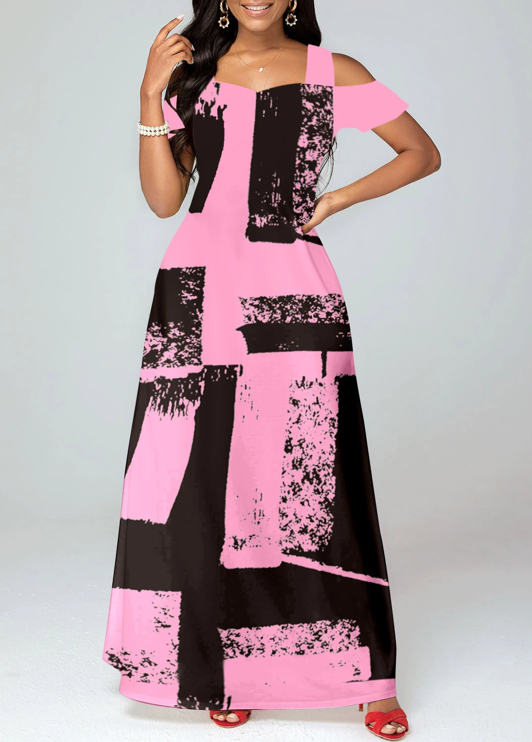 Plus Size Pink Pocket Graffiti Print Maxi Dress 5 Plus Size Pink Pocket Graffiti Print Maxi Dress - Image 3