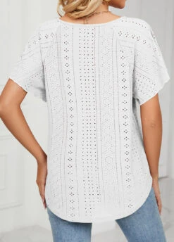 Tie V Neck White Short Sleeve T Shirt -Rosewe Promotion Store 325524 P 1675404925489