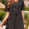 Black Lace Stitching Tassel Cover Up