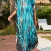 Side Slit Tie Dye Print Cyan Cover Up Dress -Rosewe Promotion Store 325541 P 16780904702640