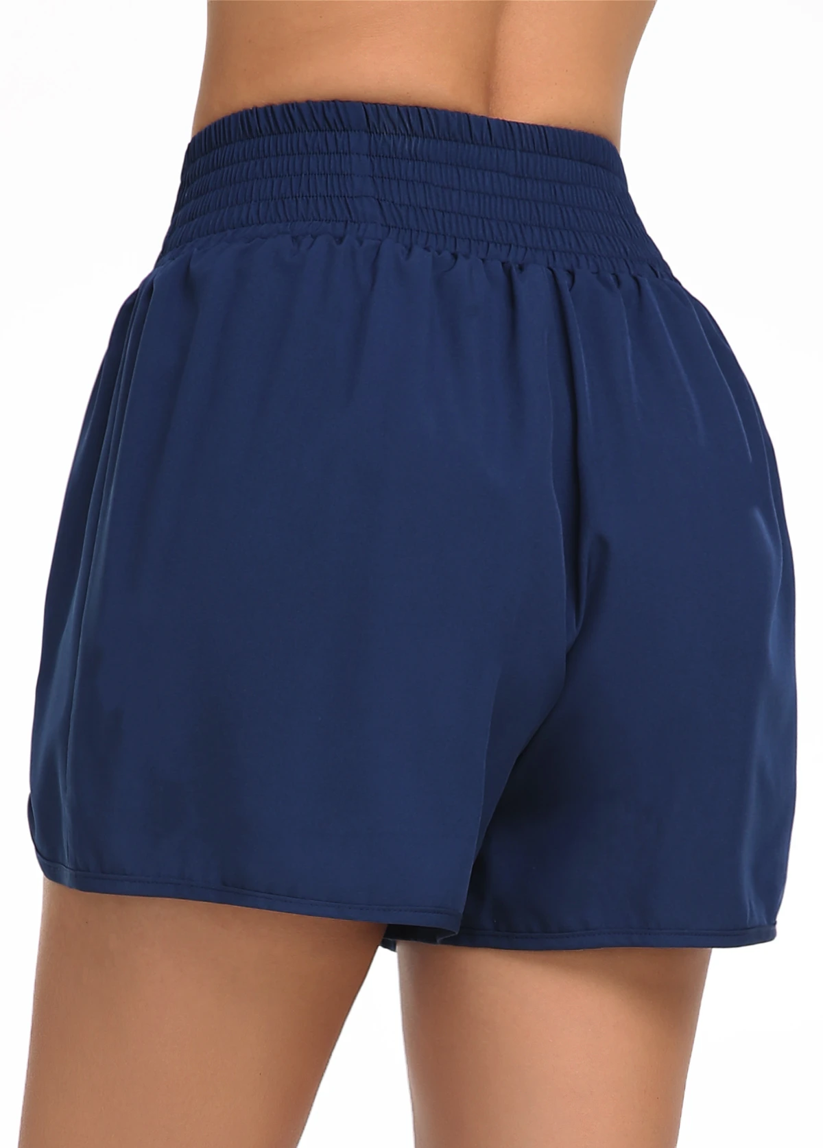 High Waisted Blue Smocked Beach Shorts 4 High Waisted Blue Smocked Beach Shorts - Image 2