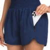 High Waisted Blue Smocked Beach Shorts -Rosewe Promotion Store 325546 P 16771415201620