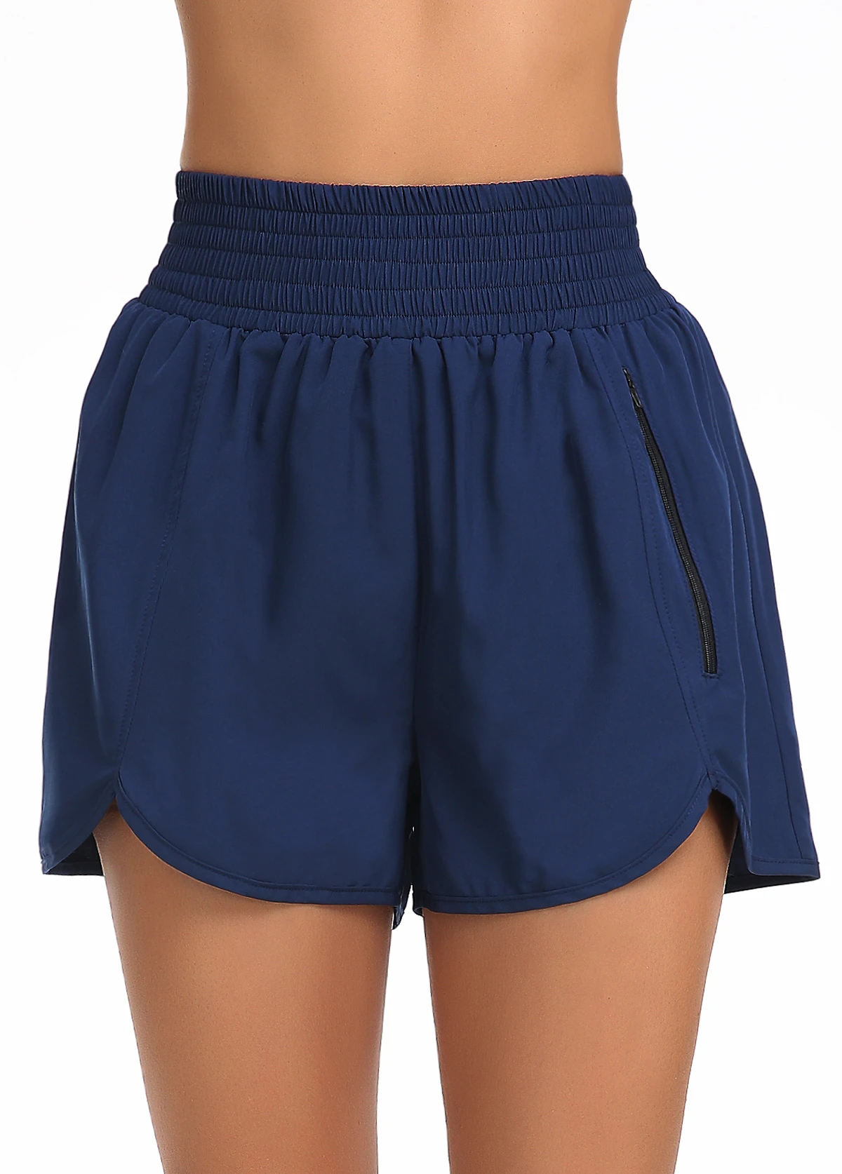 High Waisted Blue Smocked Beach Shorts 5 High Waisted Blue Smocked Beach Shorts - Image 3
