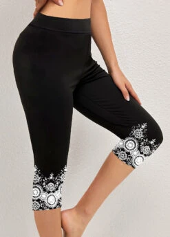 Tribal Print Black Elastic Waist High Waisted Leggings -Rosewe Promotion Store 325549 P 1696754626587