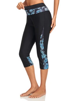 High Waisted Black Leaf Print Swim Capris -Rosewe Promotion Store 325572 P 16777410576800