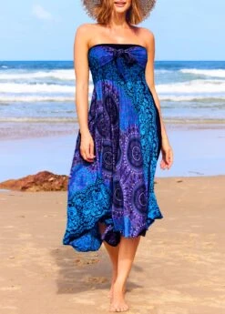 Tribal Print Smocked Blue Beach Skirt