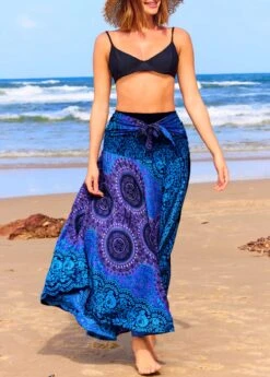 Tribal Print Smocked Blue Beach Skirt -Rosewe Promotion Store 325641 P 16759907536542