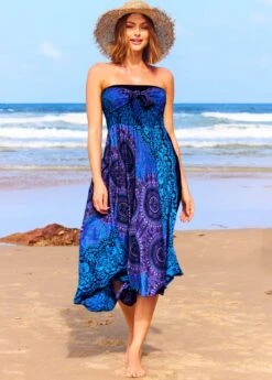 Tribal Print Smocked Blue Beach Skirt -Rosewe Promotion Store 325641 P 16759907545115