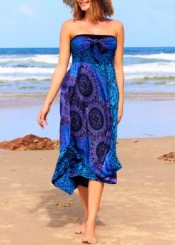Tribal Print Smocked Blue Beach Skirt -Rosewe Promotion Store 325641 P 16759907549134