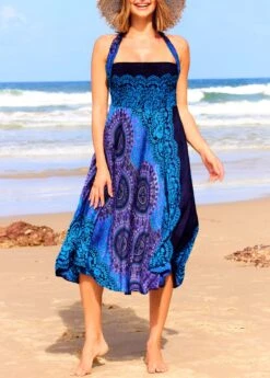 Tribal Print Smocked Blue Beach Skirt -Rosewe Promotion Store 325641 P 16759907549703