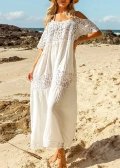 Round Neck White Lace Stitching Cover Up -Rosewe Promotion Store 325669 P 16757673454734