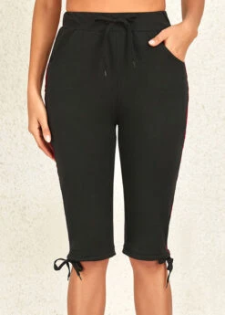 Black Drawastring High Waisted Knee Length Leggings -Rosewe Promotion Store 325705 P 16780661196072