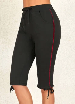 Black Drawastring High Waisted Knee Length Leggings