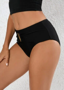 Mid Waisted Metal Detail Black Bikini Bottom -Rosewe Promotion Store 325748 P 16794782957823