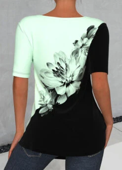 Light Green V Neck Floral Print T Shirt 6 Light Green V Neck Floral Print T Shirt -Rosewe Promotion Store 325757 P 1675745829136