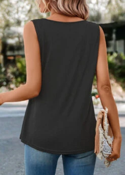 Leopard Patchwork Dark Grey Round Neck Tank Top -Rosewe Promotion Store 326043 P 16765161463341