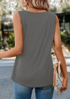 Leopard Patchwork Grey Round Neck Tank Top -Rosewe Promotion Store 326044 P 16765161511221