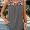 Leopard Patchwork Grey Round Neck Tank Top -Rosewe Promotion Store 326044 P 16765161518100